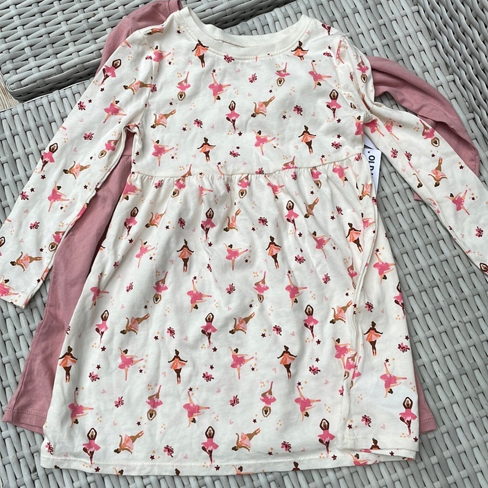 🩰 💕 2 Girls Jersey Dresses- Ballerina and Solid Pink Fit & Flare Dresses